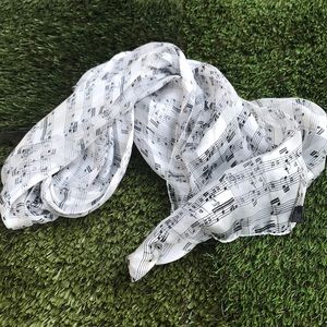 musical note music print white silky scarf vintage